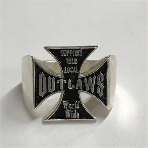 Sterling Support Your Local Outlaws World Wide Maltese Cross Ring