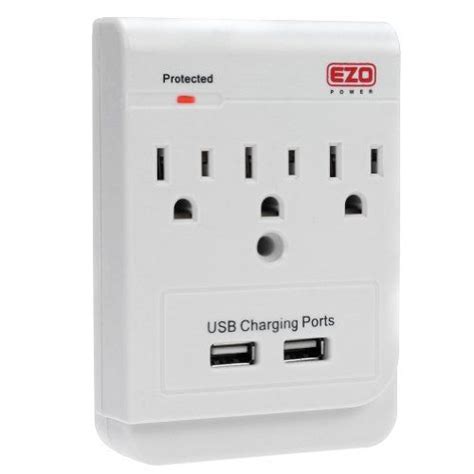 Ezopower 3 Ac Outlet Wall Mount Plate Surge Charge Protector With 2 Usb