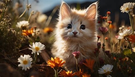 Premium Ai Image Cute Kitten Sitting In Meadow Playful And Looking At