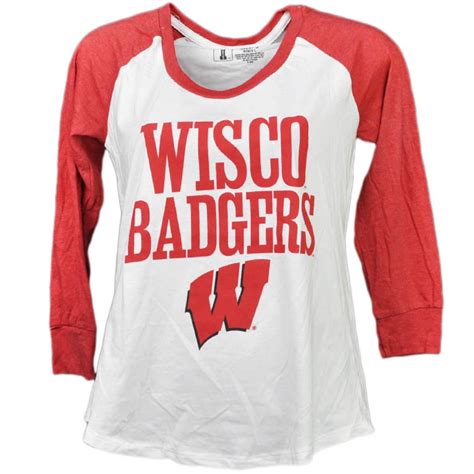 ncaa wisconsin badgers mid sleeve tshirt tee womens red white crew neck sport xl