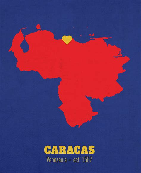 Caracas Venezuela Founded 1567 World Cities Heart Print Mixed Media By