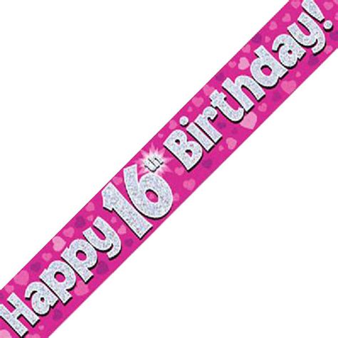 Happy 16th Birthday Banner Pink 9ft Holographic The Balloon Shop