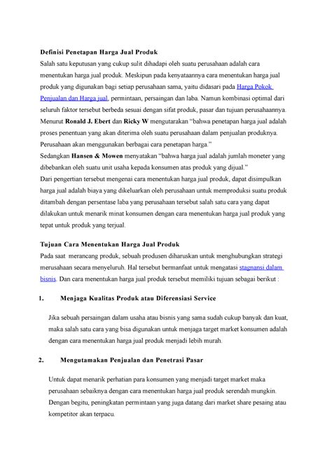 Definisi Penetapan Harga Jual Produk - Meskipun pada kenyataannya cara