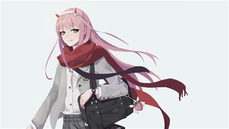 Wallpapers in ultra hd 4k 3840x2160, 1920x1080 high definition resolutions. darling in the franxx zero two wearing uniform and red scarf with white background hd anime ...