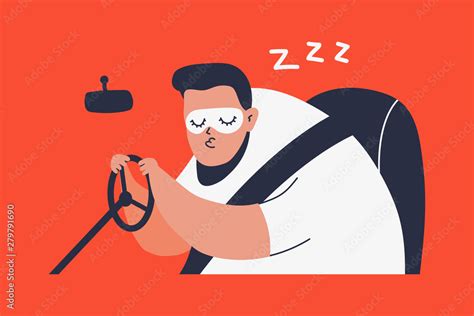 Vecteur Stock Sleeping Man Driving A Car Vector Cartoon Illustration Isolated On Background