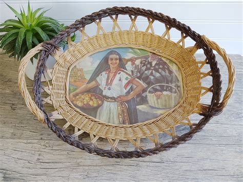 Mexican Basket Rare Vintage Mexican Basket Tray Romantic Etsy