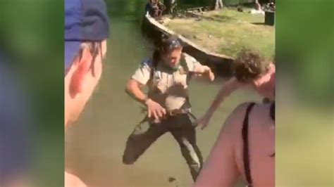 Park Ranger Was Telling A Crowd To Social Distance Mid Speech Someone Pushed Him Into A Lake