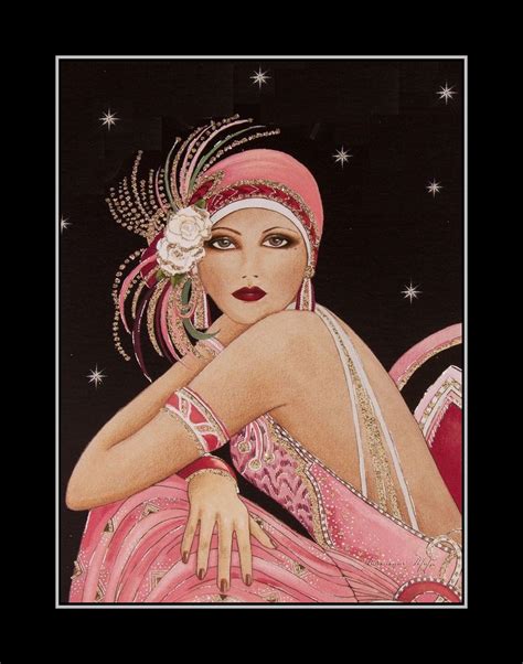Vintage 1920s Pink Flapper Girl Fashion Roaring 20s Style Wall Art Flapper Dress And Headdress