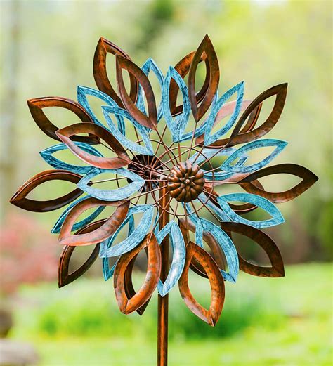 Verdigris And Copper Leaves Metal Wind Spinner Plowhearth