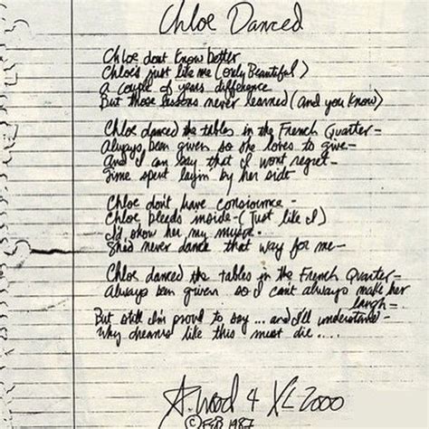 Esta é A Letra Original De Chloe Dancer Escrita à Mão Por Andrew Wood