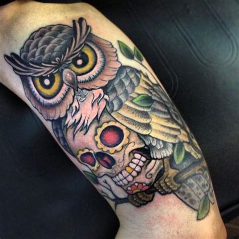 Old School Owl With Skull Tattoos By Rusty Gee 0416 174