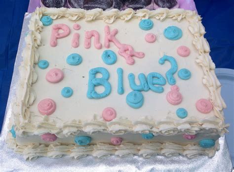 Simple And Easy Gender Reveal Party Cake 14 Sheet Vanilla Cake With Blue Buttercream Filling