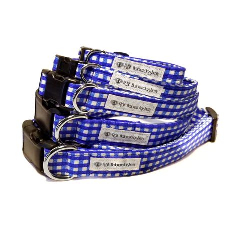 Gingham Dog Collar Blue And White Plaid Adjustable Collar For Etsy