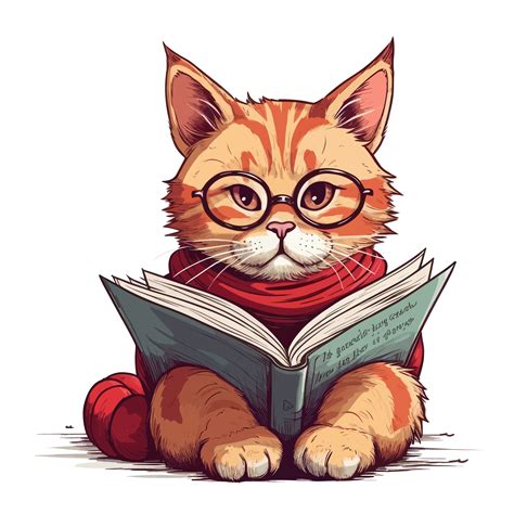 Watercolor Cute Cat Wearing Glasses Reading A Book 23743556 Png