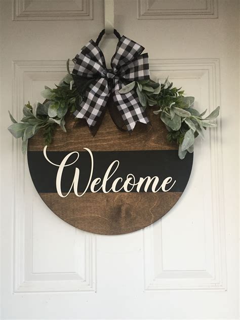 Welcome Sign For Front Door Year Round Wreath Door Decoration Round