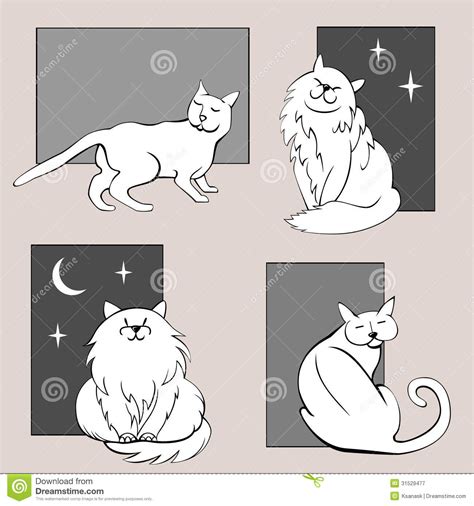 Funny Cats Sketches Set Three Stock Vector Illustration Of Black