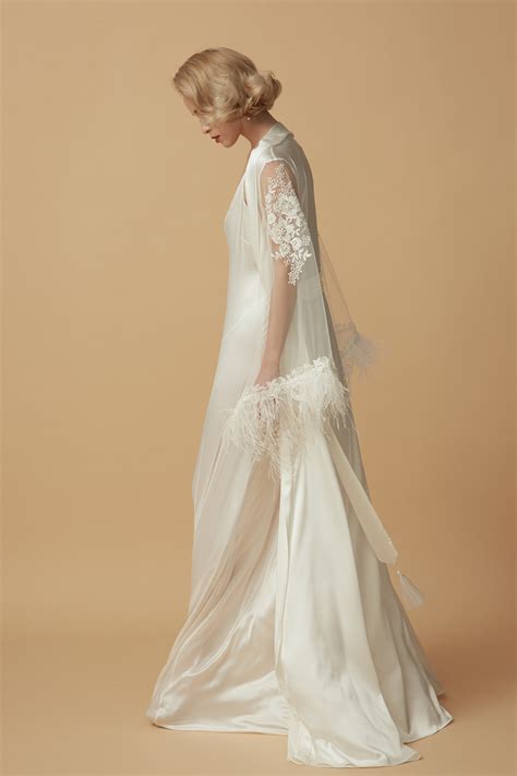 Long Bridal Robe F Pure Silk Bridal Robe With Ostrich Etsy Uk