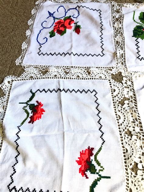 Vintage Flower Doilies Needlepoint Roses Doilies Colorful Etsy