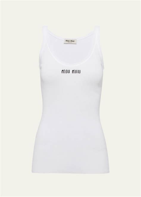 Miu Miu Intarsia Logo Rib Tank Top - Bergdorf Goodman
