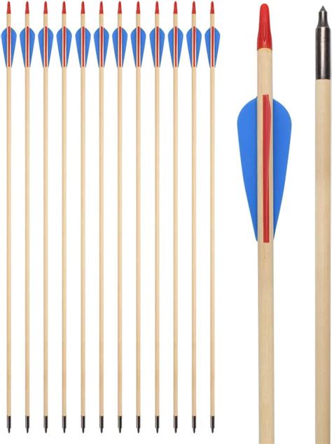 Archery Wooden Arrow 12pcs With Sleeve Points For Recurve Longbow Shaft