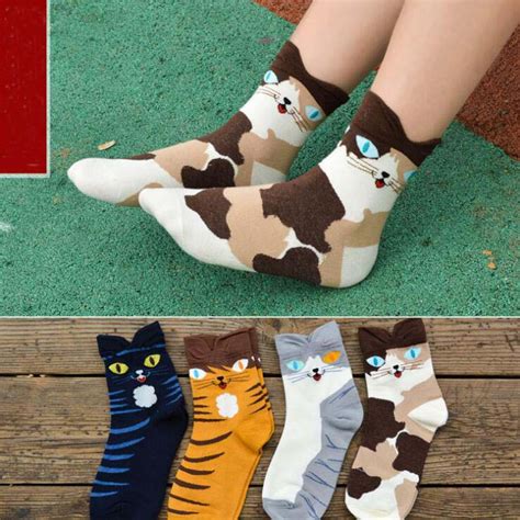 Ankle Socks Strip Cat Polyester Cotton Elastic Short Candy Color For