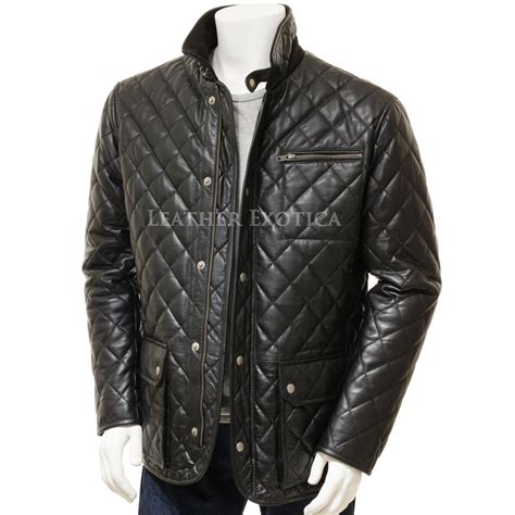 Men Black Quilted Leather Jacket Leatherexotica