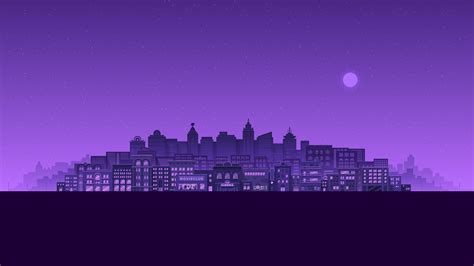 1366x768 Purple Moon Stars Buildings City Minimal 4k Laptop Hd Hd 4k