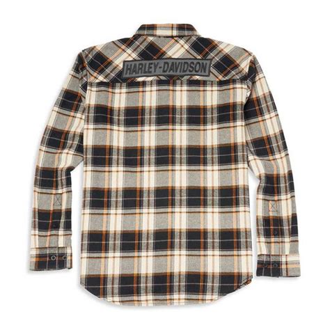 Harley Davidson Men S Block Font Two Pocket Long Sleeve Plaid Shirt