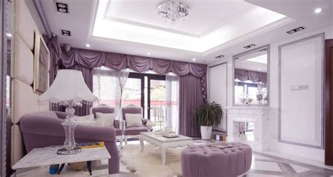 White Lilac Luxury Traditional Living Room Interior