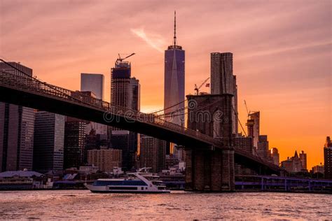 Magical Evening Sunset View Of The Brooklyn Bridge From The Brooklyn