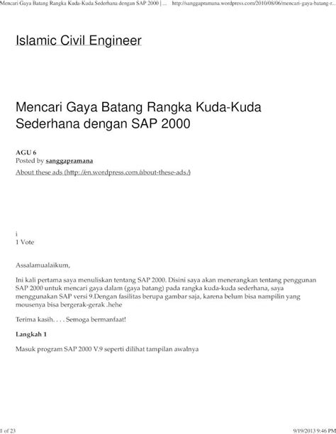 PDF Mencari Gaya Batang Rangka Kuda Kuda Sederhana Dengan SAP 2000