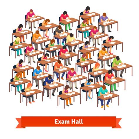 Exam Classroom Full Of Students Writing A Test Stock Vector