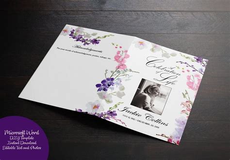Orchids Printable Memorial Program Funeral Program Template Remembrance