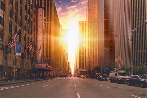 Explosion Of Light Sunset City New York City Buildings City Wallpaper