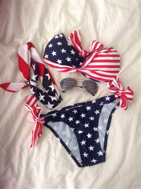 American Flag Bikini Cant Wait For The River 4th Of July Bikinis