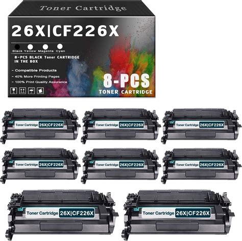 8 Pack 26x Cf226x Black Toner Cartridge Compatible For Hp