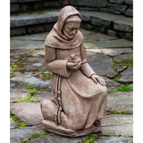 Campania International Kneeling St Francis With Bird Cast Stone Garden