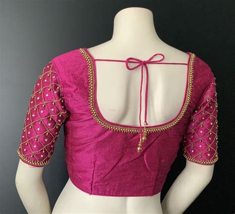 Readymade Saree Blouse With Golden Bead Aari Work Ready To Etsy