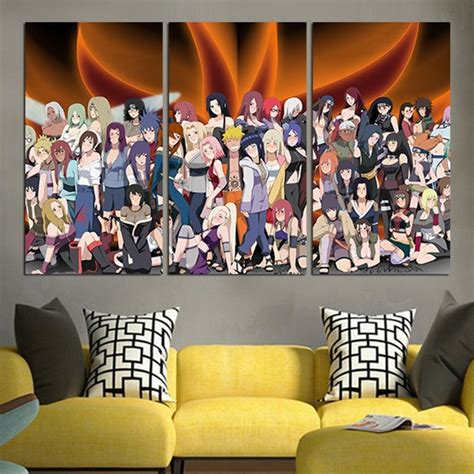 3 Panel Naruto Females Characters Wall Art Canvas Canvas Wall Art