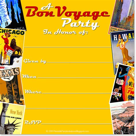 Free Printable Bon Voyage Party Invitations
