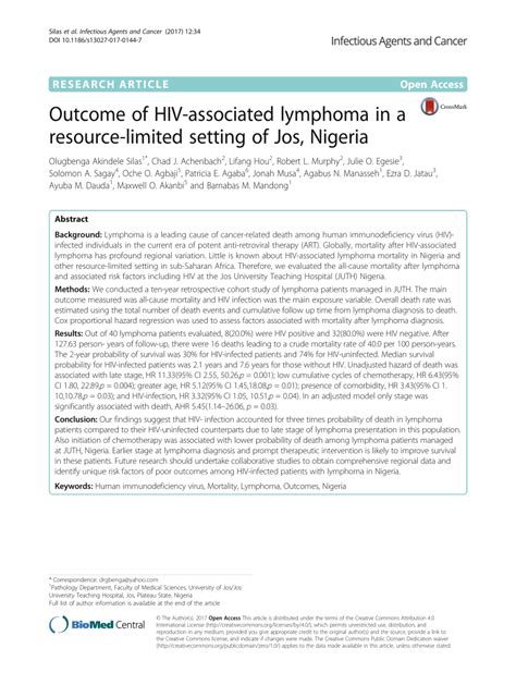 Pdf Outcome Of Hiv Associated Lymphoma In A Resource Limited Setting