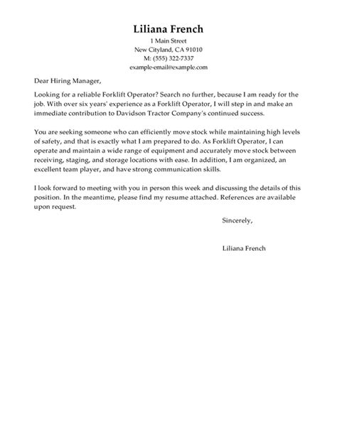 Write an engaging delivery driver cover letter with indeed's library of free cover letter samples and templates. Amazing Forklift Operator Cover Letter Examples ...
