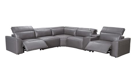Gray Leather Power Reclining Sectional Odditieszone