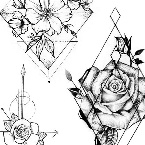 Tattoo art flower hand drawing and sketch black and white with line art illustration. Amazing geometric rose tattoo design by tattoo artist ...