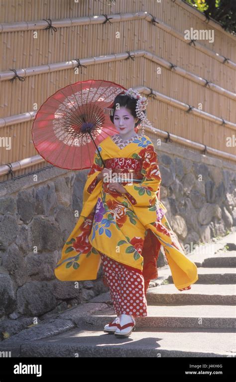 japan kyoto maiko girls display screen stairs no model release asia eastern asia island
