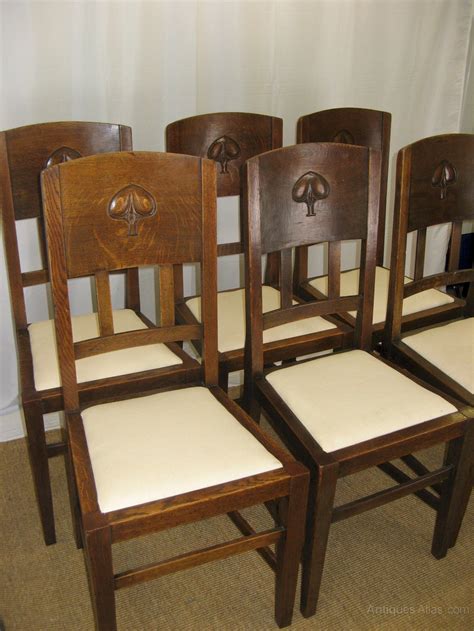 Includes information to make the padded seats. Set Of Six Oak Arts And Crafts Dining Chairs - Antiques Atlas