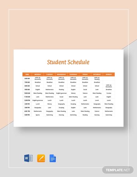 Student Schedule Template 12 Free Pdf Word Documents Download