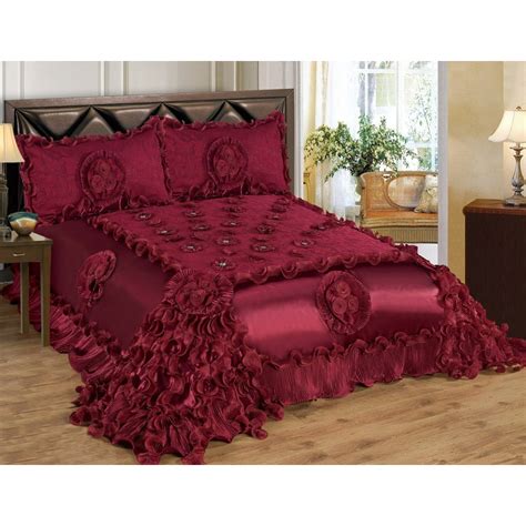 3 Piece Lisa Real 3d Oversized Burgundy Comforter Set Bedspread