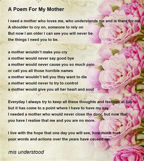 A Poem For My Mother By Mis Understood A Poem For My Mother Poem