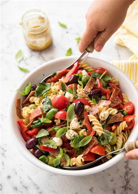 This tasty and easy pasta salad with italian dressing takes about 15 minutes to toss together and has only 8 ingredients! Italian Pasta Salad with Homemade Italian Dressing | RecipeTin Eats